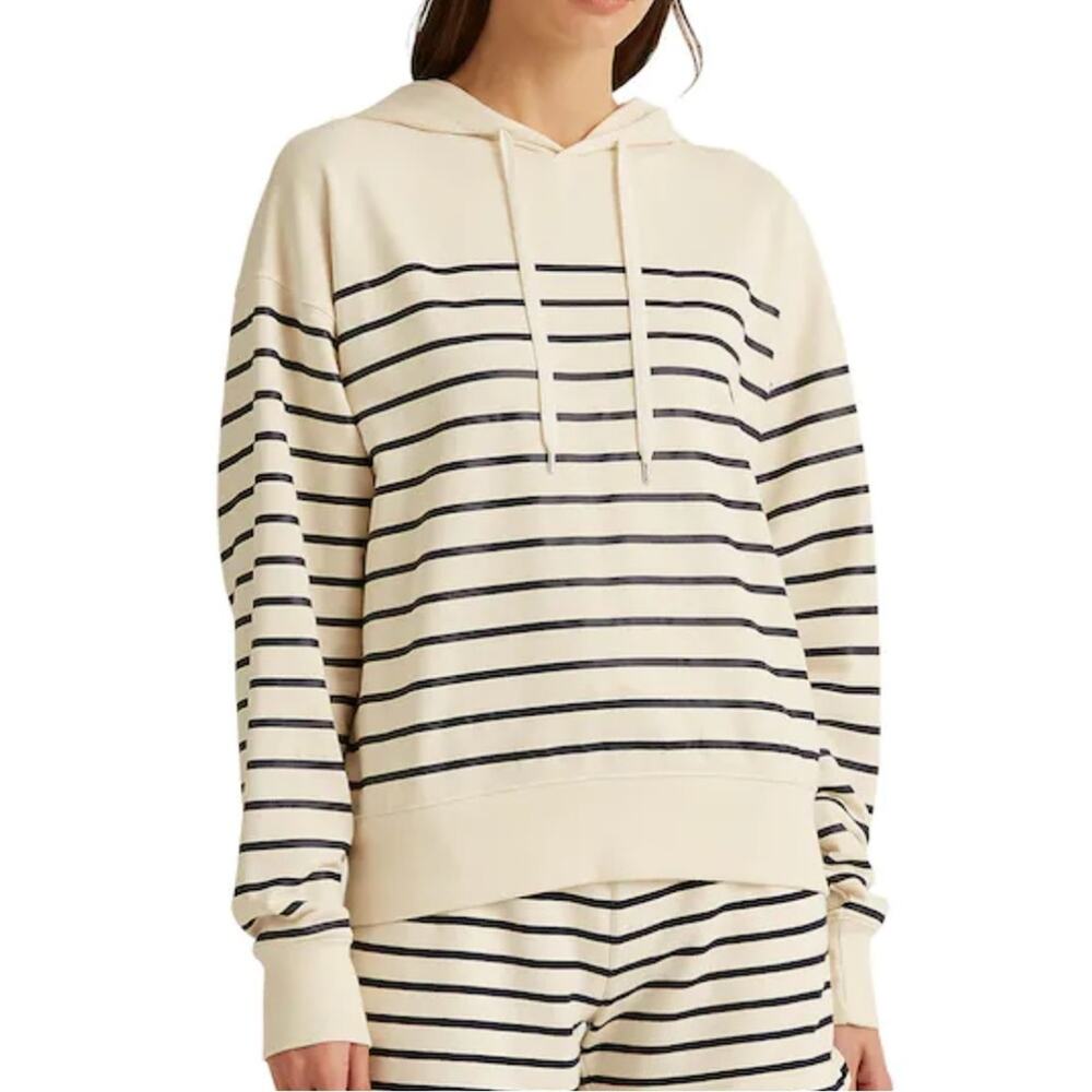 Lauren Ralph Lauren Cream & Navy Blue Striped Hoodie, Size Large, NWT